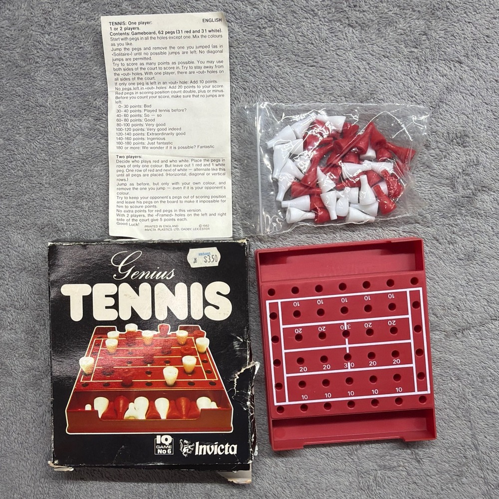Vintage 1982 Invicta Genius Tennis IQ Game No 6 Strategy Peg Board Game England